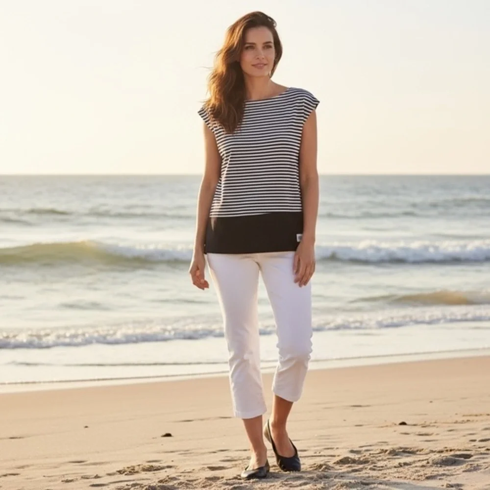 ♠️ Kate Spade ♠️ Black and White Striped Short Sleeve Top